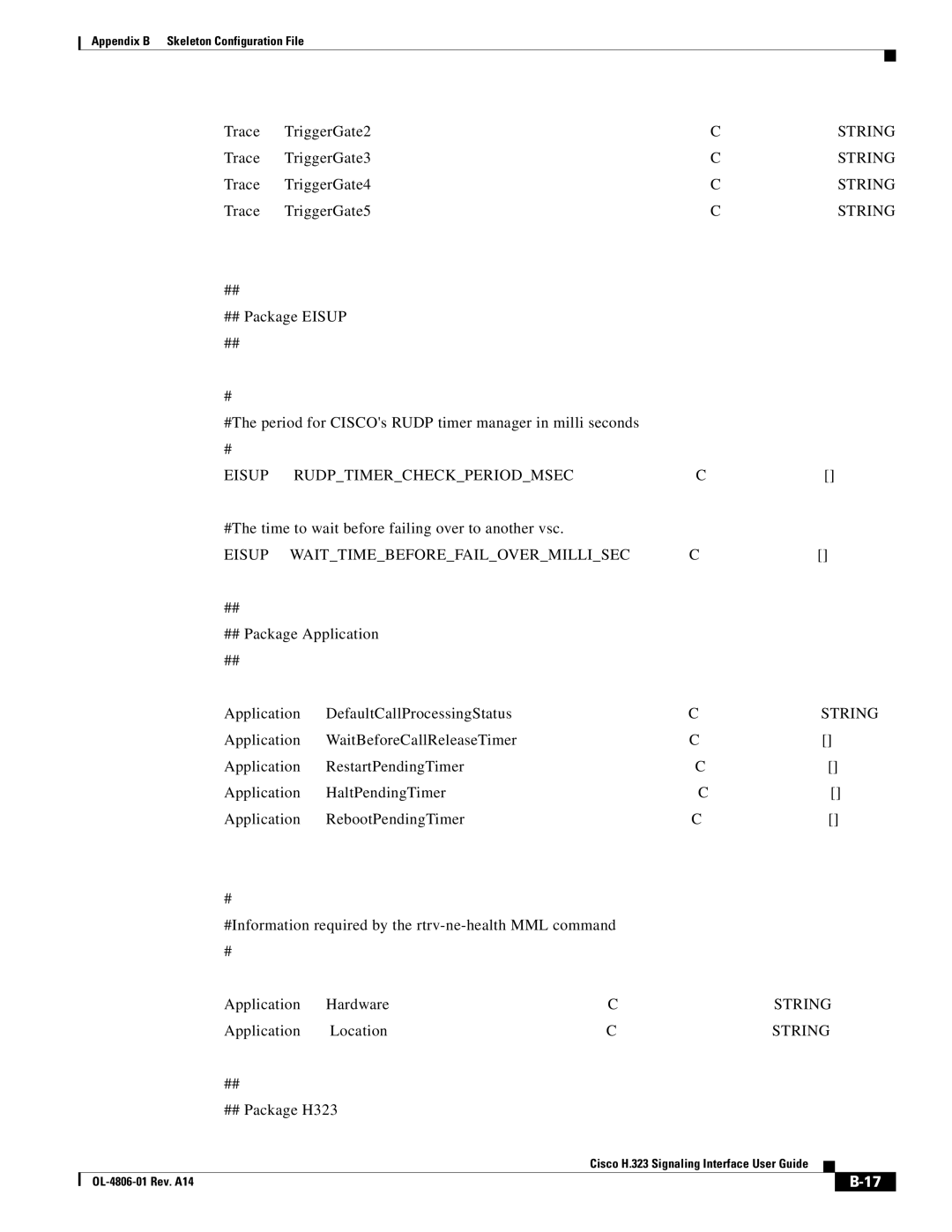 Cisco Systems H.323 manual Eisup Rudptimercheckperiodmsec, Eisup Waittimebeforefailovermillisec 