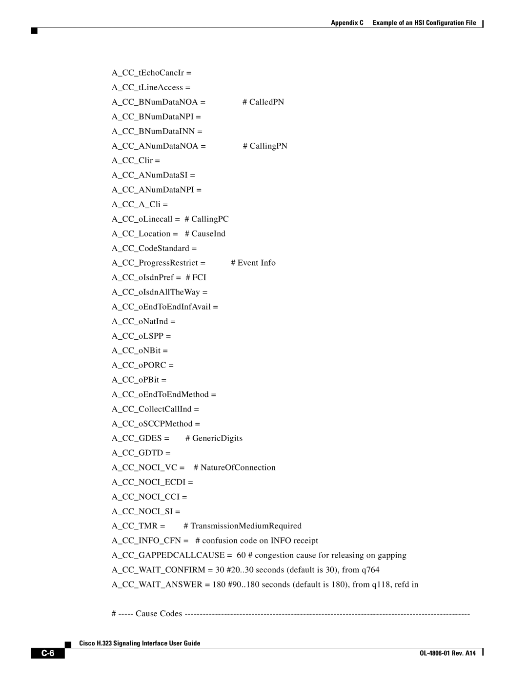 Cisco Systems H.323 manual # Fci, Accgdes =, Accgdtd =, Accnociecdi = Accnocicci = Accnocisi = Acctmr = 