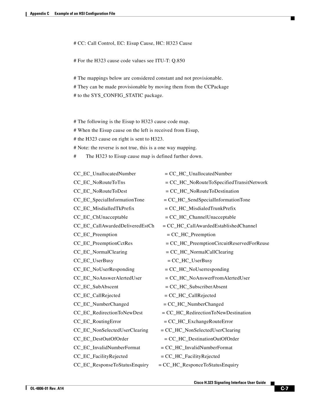 Cisco Systems H.323 manual Appendix C Example of an HSI Configuration File 