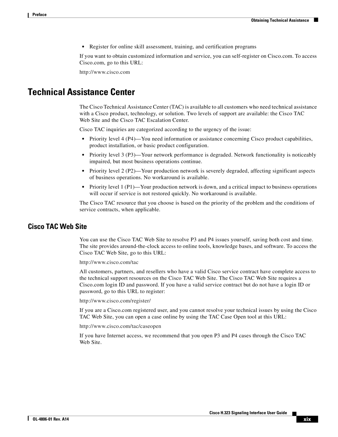 Cisco Systems H.323 manual Technical Assistance Center, Cisco TAC Web Site 