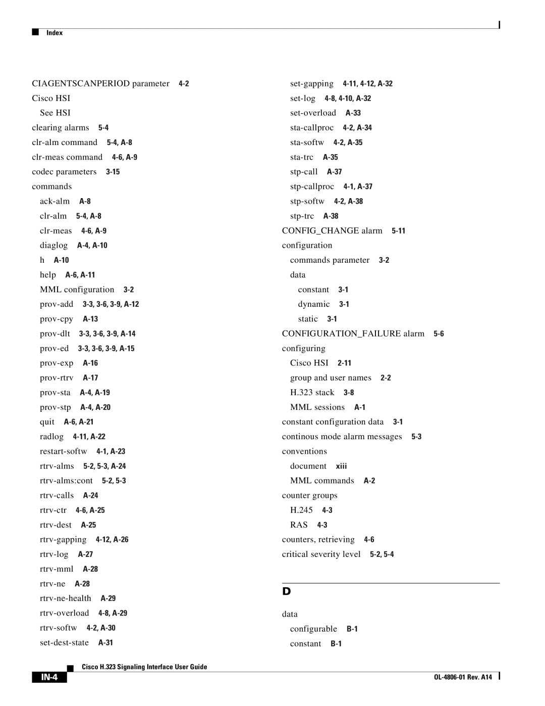 Cisco Systems H.323 Clr-meas command, Codec parameters Commands ack-alm clr-alm clr-meas diaglog, Set-gapping, Set-log 