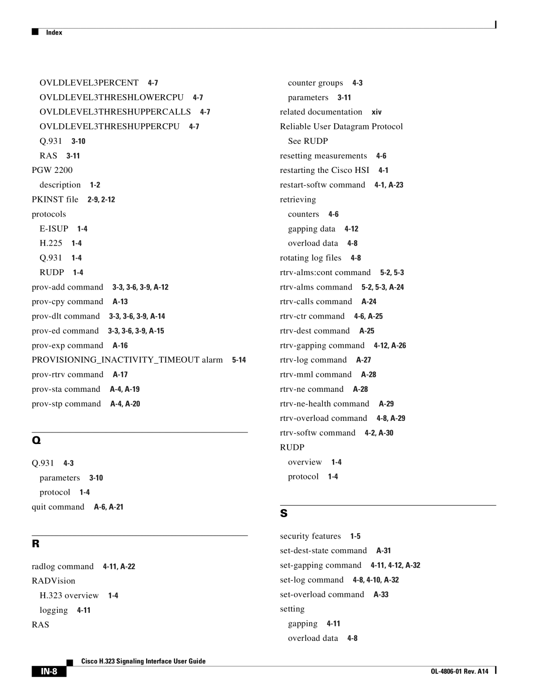 Cisco Systems H.323 manual Related documentation, Reliable User Datagram Protocol, See Rudp, Pkinst file 