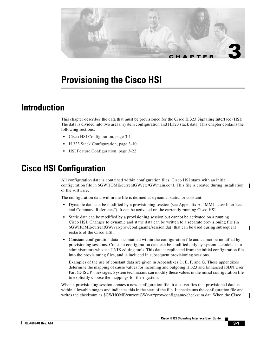 Cisco Systems H.323 manual Provisioning the Cisco HSI, Cisco HSI Configuration 