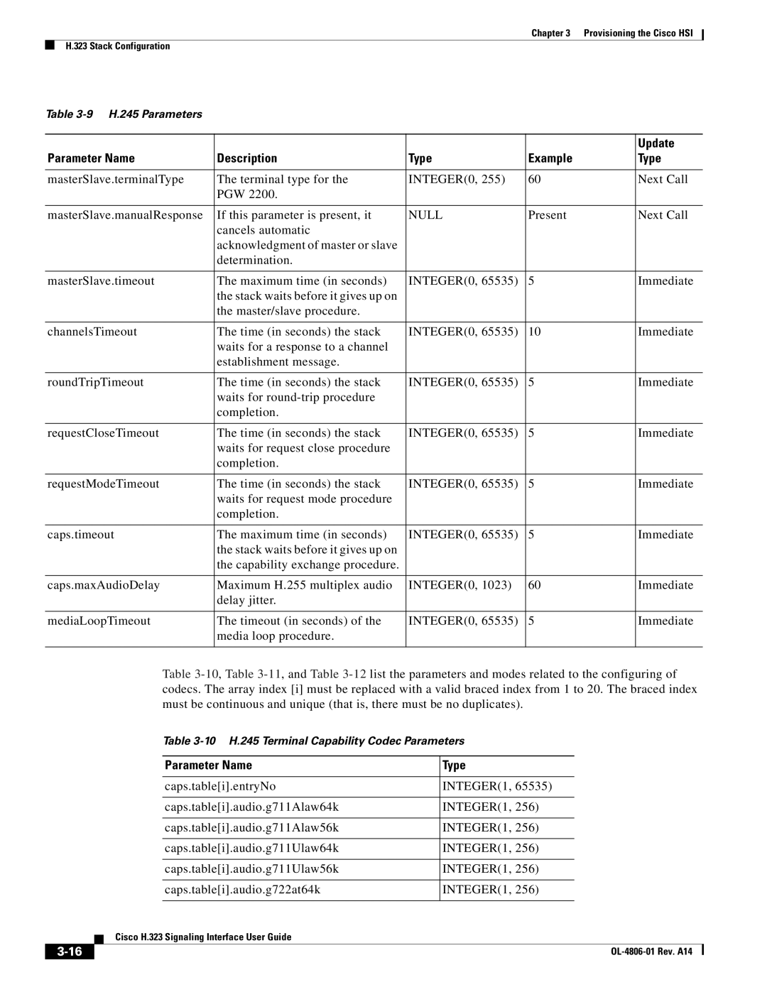 Cisco Systems H.323 manual Update, Parameter Name Type 