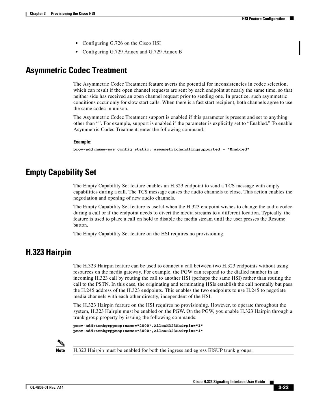 Cisco Systems H.323 manual Asymmetric Codec Treatment, Empty Capability Set, Hairpin 