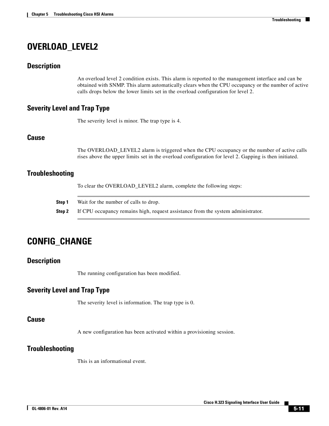 Cisco Systems H.323 manual Severity level is minor. The trap type is, Running configuration has been modified 