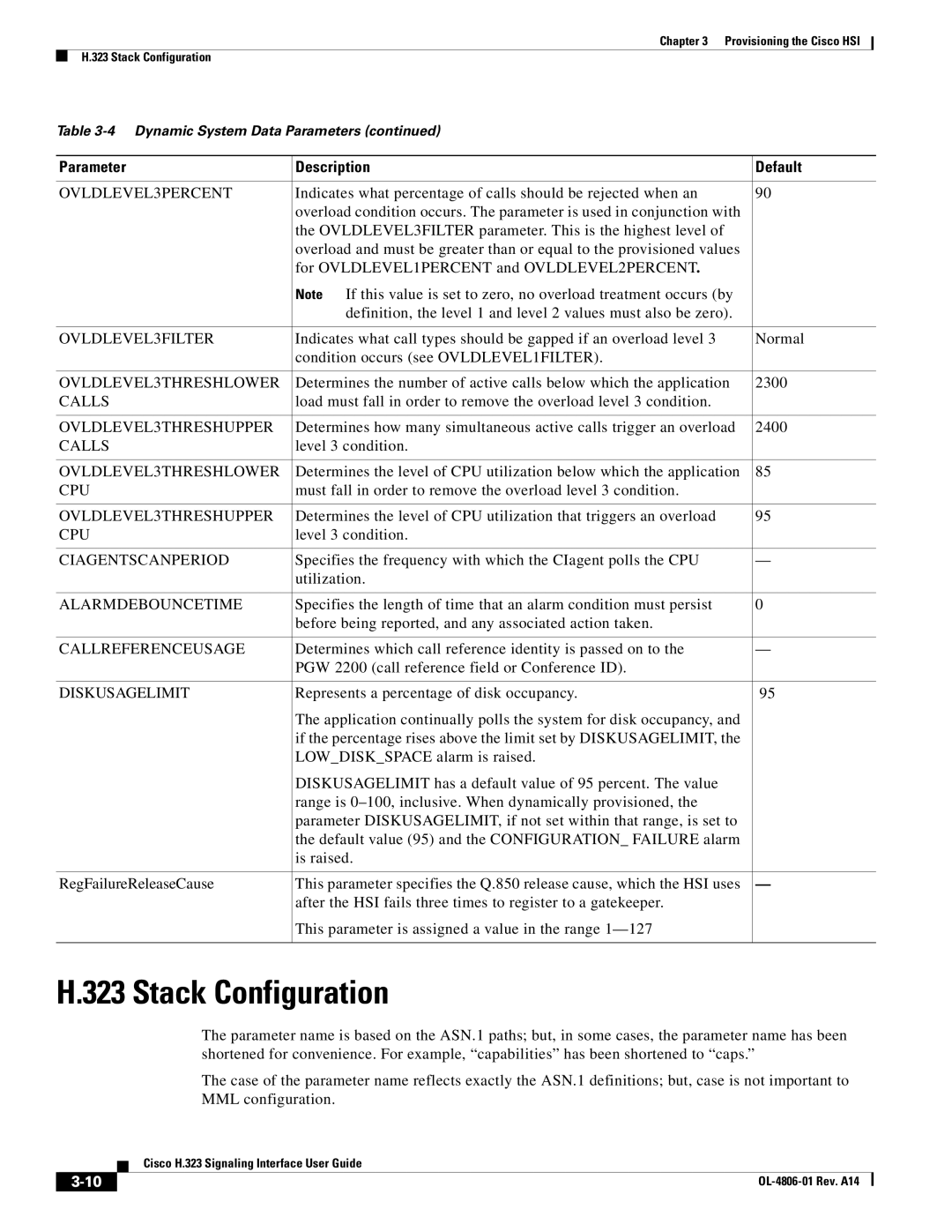 Cisco Systems H.323 OVLDLEVEL3FILTER, OVLDLEVEL3THRESHLOWER, OVLDLEVEL3THRESHUPPER, Ciagentscanperiod, Alarmdebouncetime 