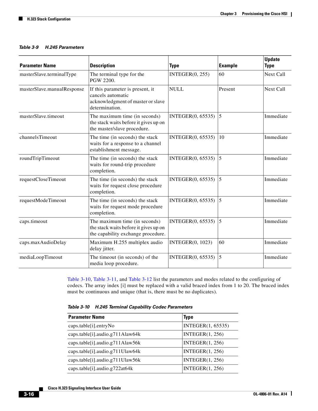 Cisco Systems H.323 appendix Update, Parameter Name Type 