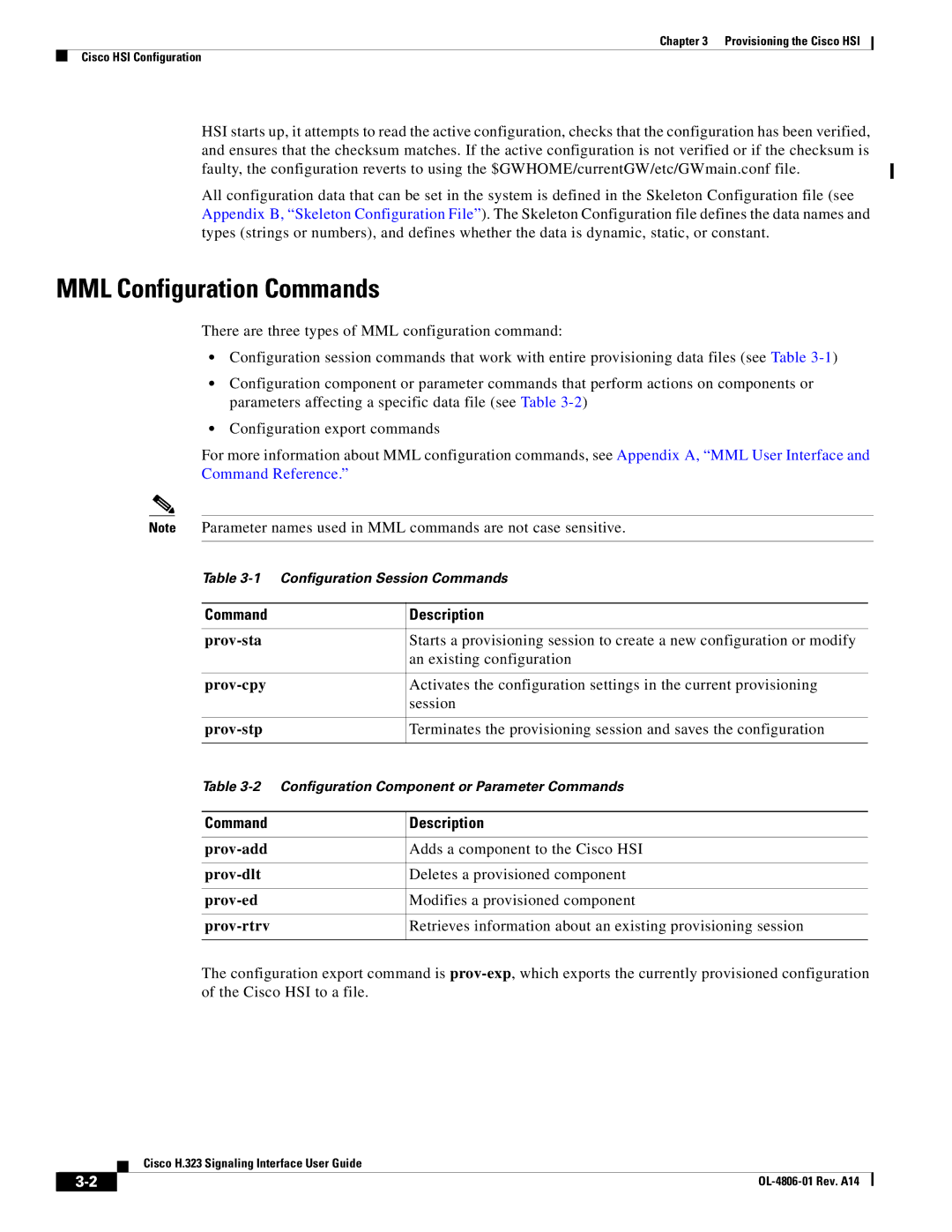 Cisco Systems H.323 appendix MML Configuration Commands, Command Description 