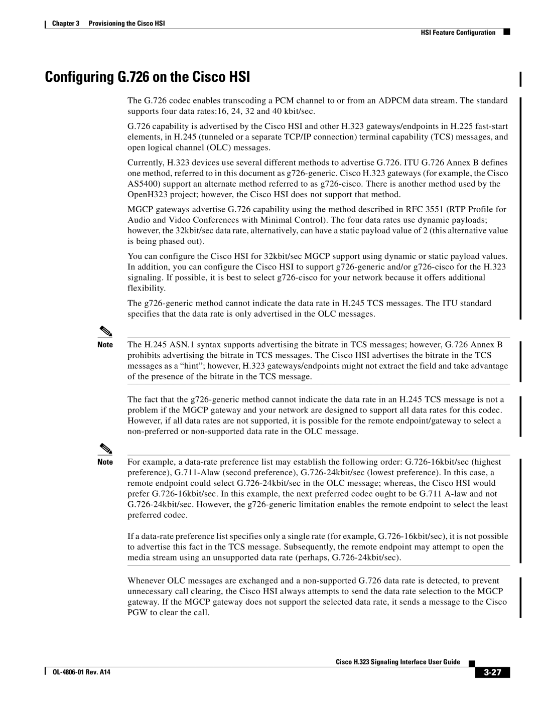 Cisco Systems H.323 appendix Configuring G.726 on the Cisco HSI 