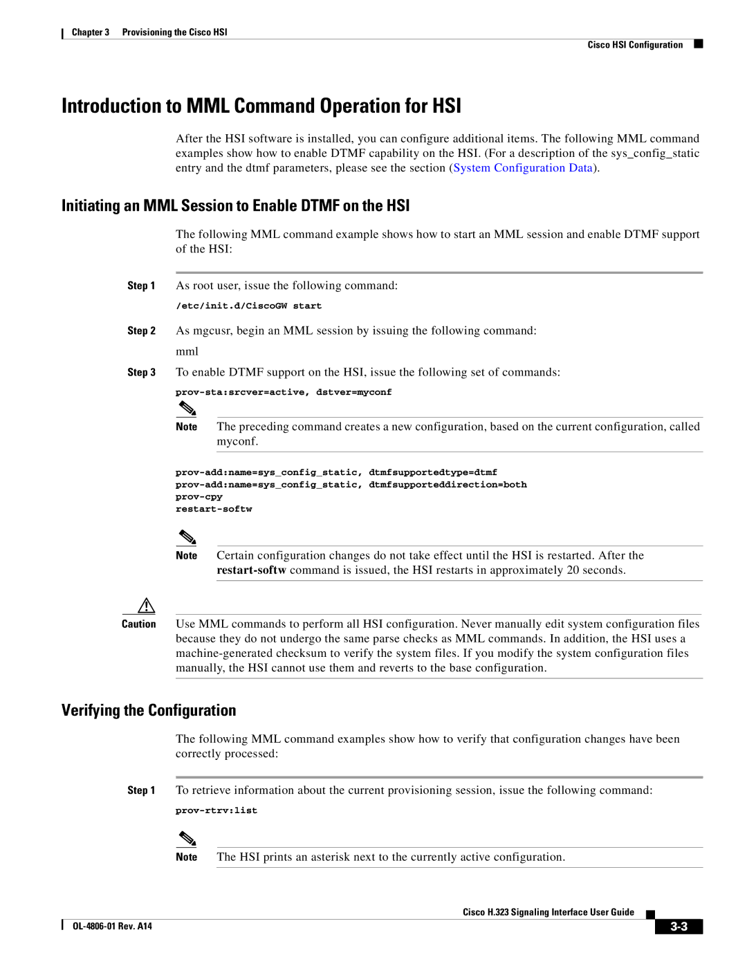 Cisco Systems H.323 Introduction to MML Command Operation for HSI, Initiating an MML Session to Enable Dtmf on the HSI 