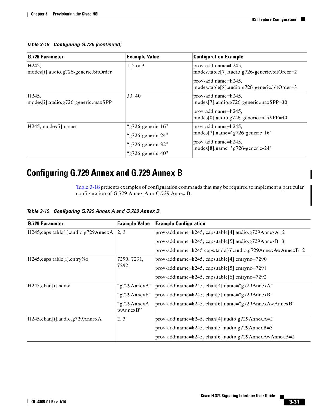 Cisco Systems H.323 appendix Configuring G.729 Annex and G.729 Annex B, Parameter 