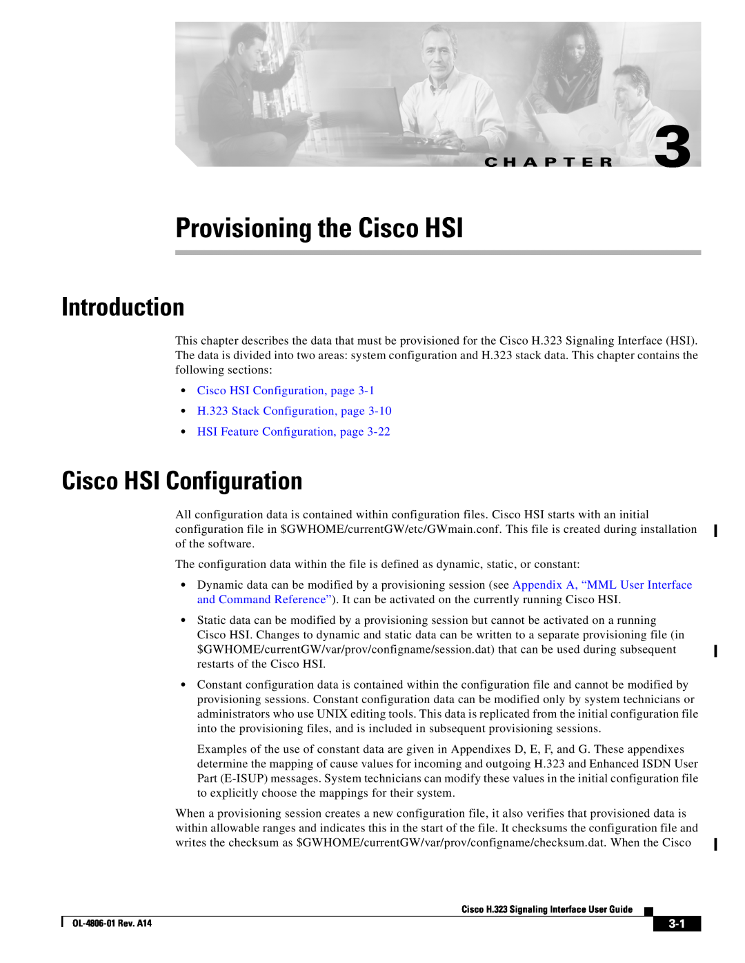 Cisco Systems H.323 appendix Introduction, Cisco HSI Configuration, HSI Feature Configuration, page, C H A P T E R 