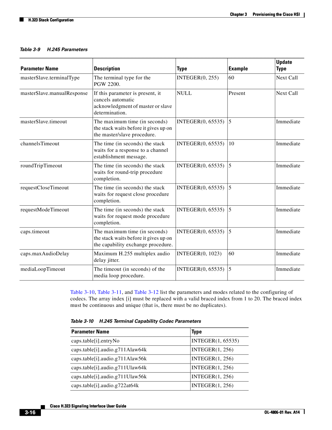Cisco Systems H.323 appendix Update, 3-16, Parameter Name, Description, Type, Example 