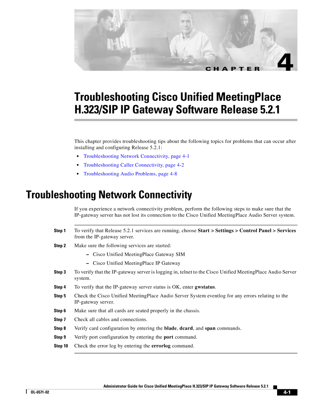 Cisco Systems H.323/SIP manual Troubleshooting Network Connectivity 