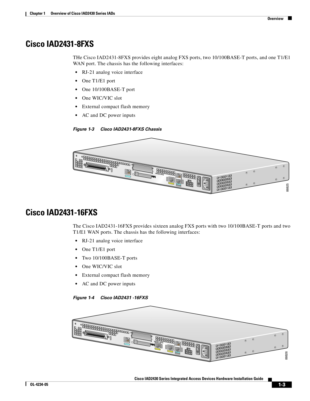 Cisco Systems IAD2430 Series specifications Cisco IAD2431-16FXS, 3 Cisco IAD2431-8FXS Chassis, 4 Cisco IAD2431 -16FXS 