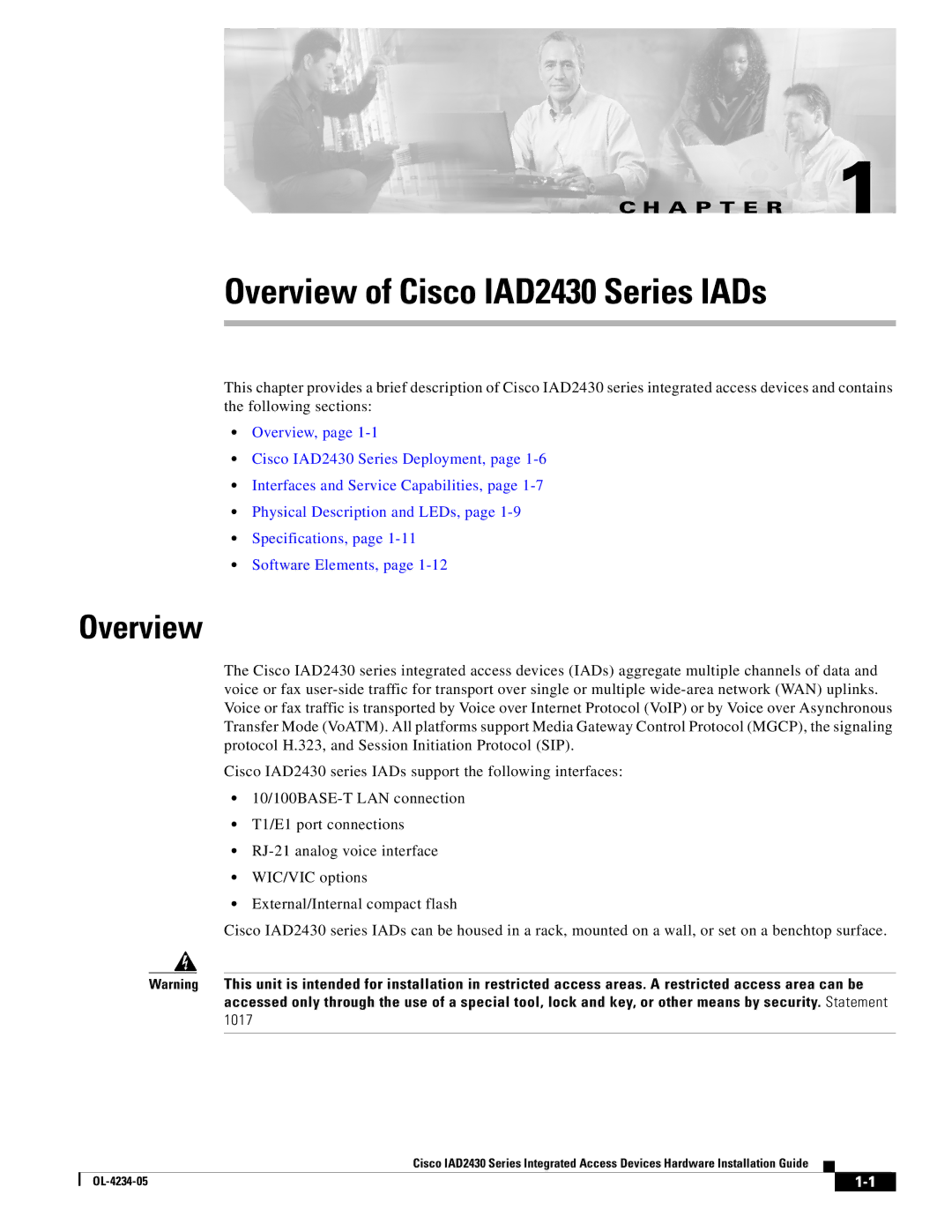 Cisco Systems specifications Overview of Cisco IAD2430 Series IADs 