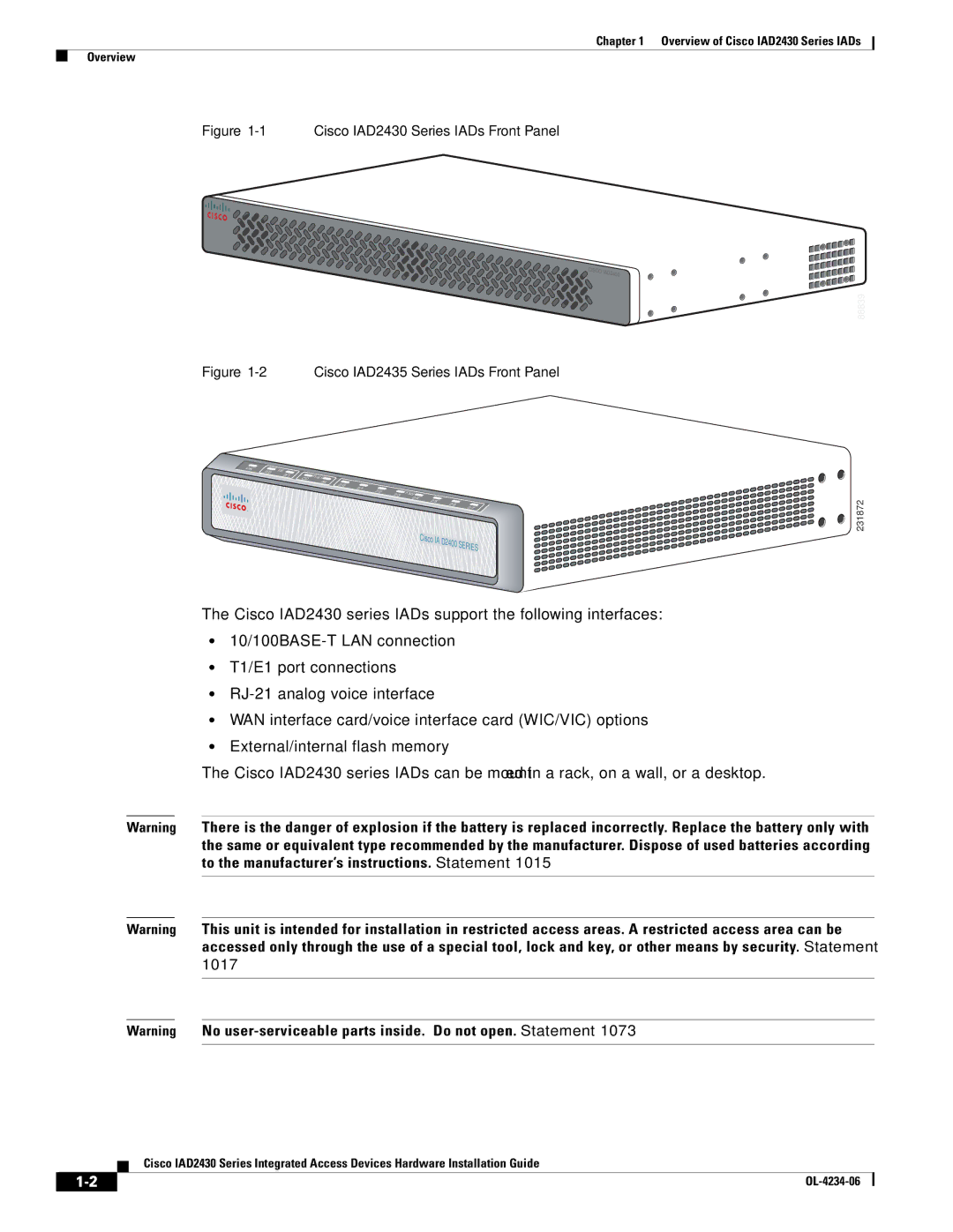 Cisco Systems manual Cisco IAD2430 Series IADs Front Panel 