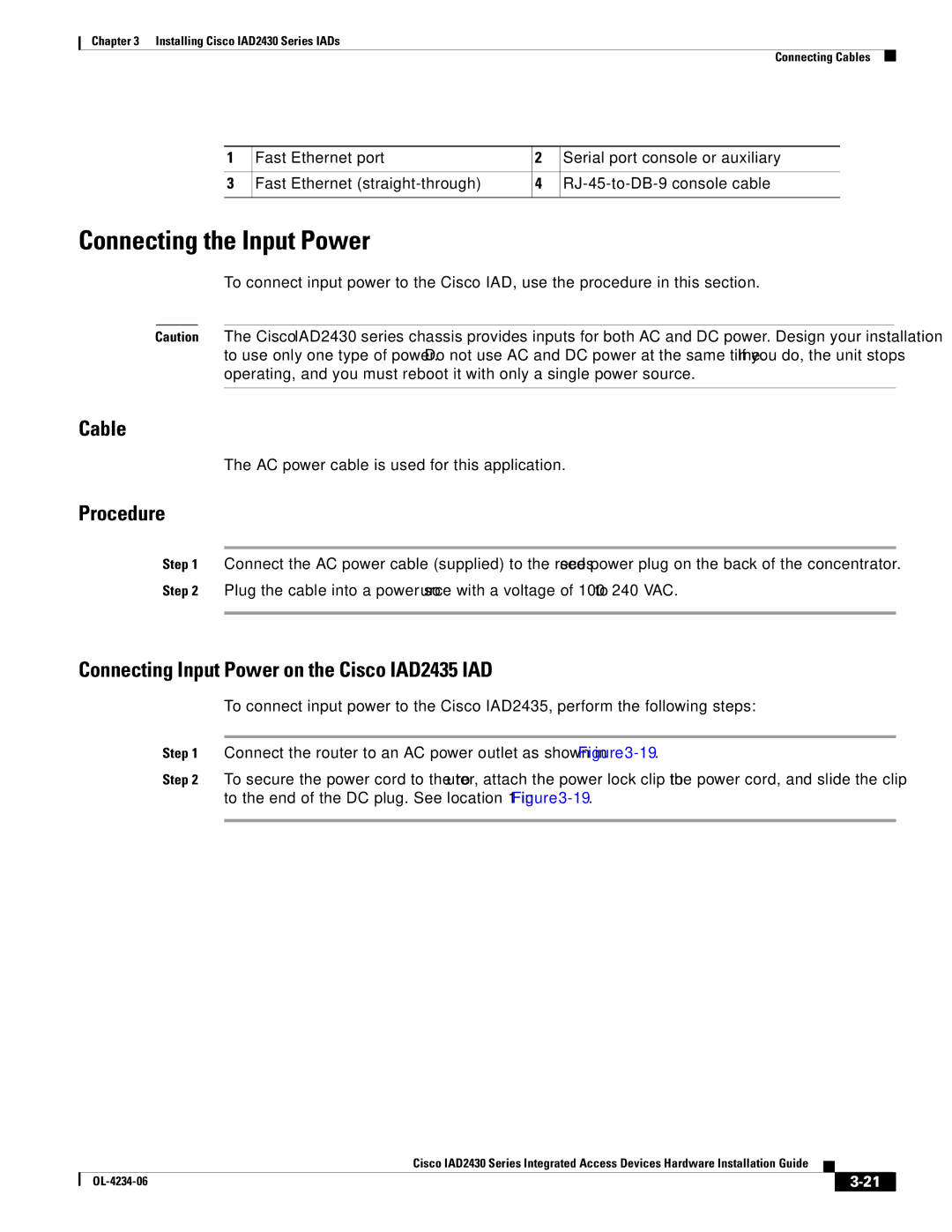 Cisco Systems IAD2430 manual Connecting the Input Power, Procedure 