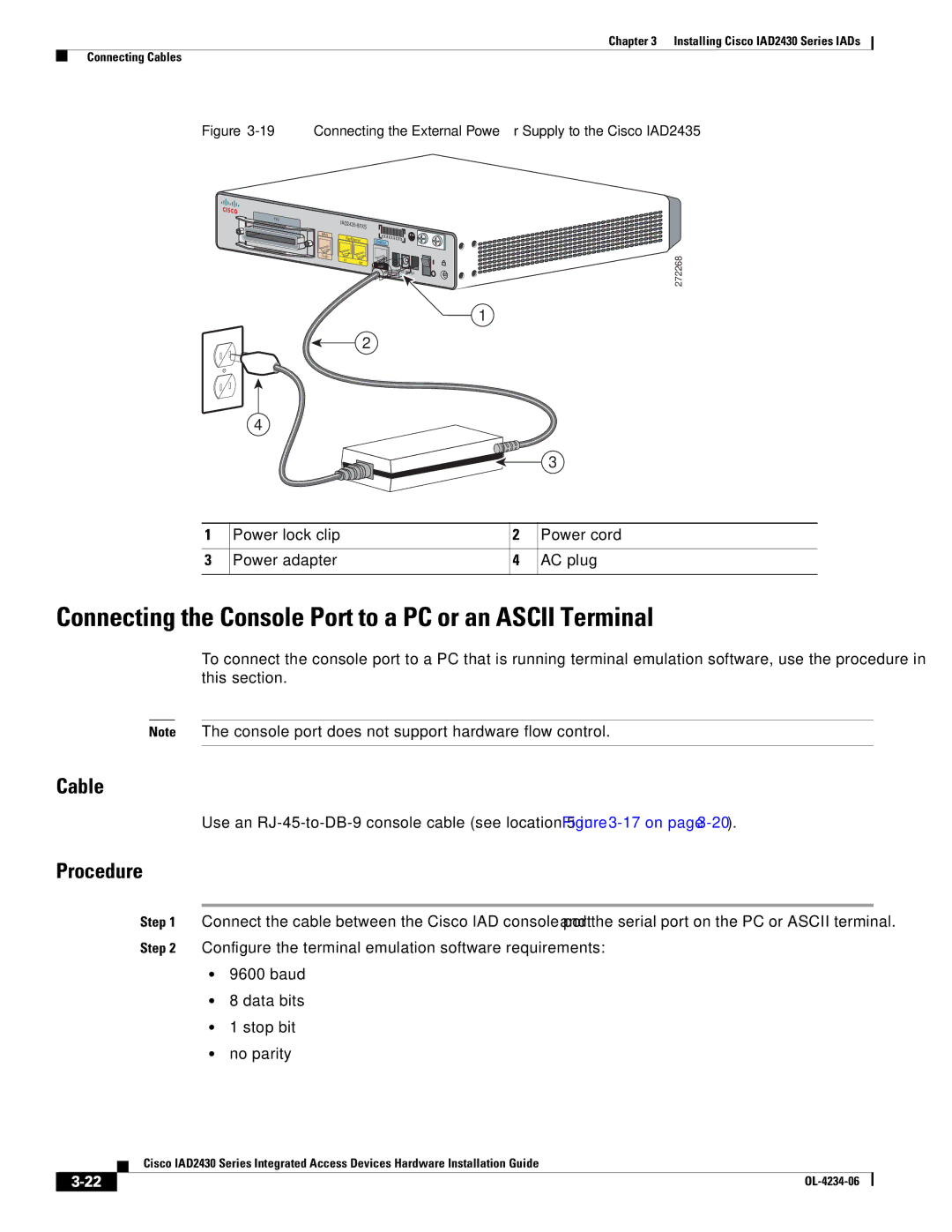 Cisco Systems IAD2430 manual Connecting the Console Port to a PC or an Ascii Terminal 