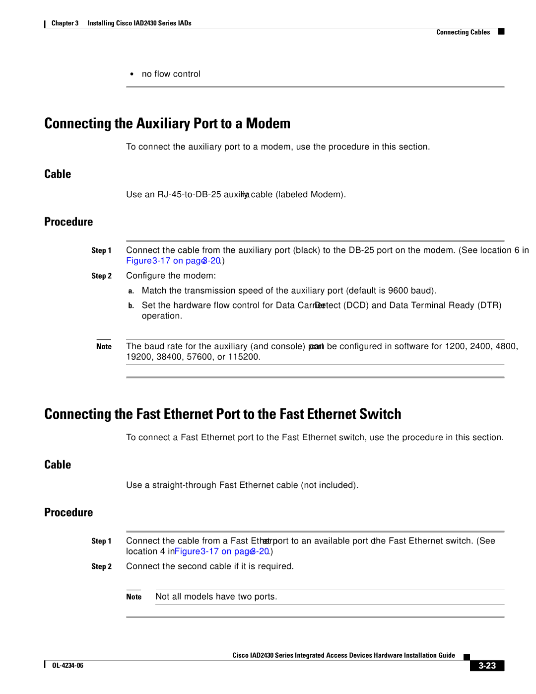 Cisco Systems IAD2430 manual Connecting the Auxiliary Port to a Modem 