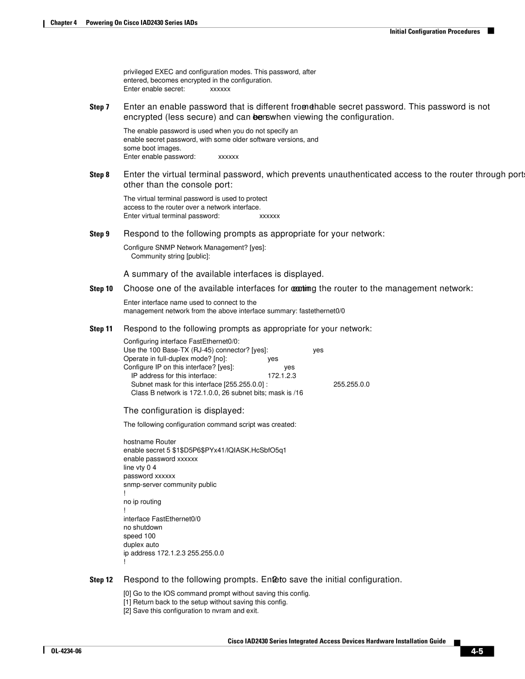 Cisco Systems IAD2430 manual Configuration is displayed 