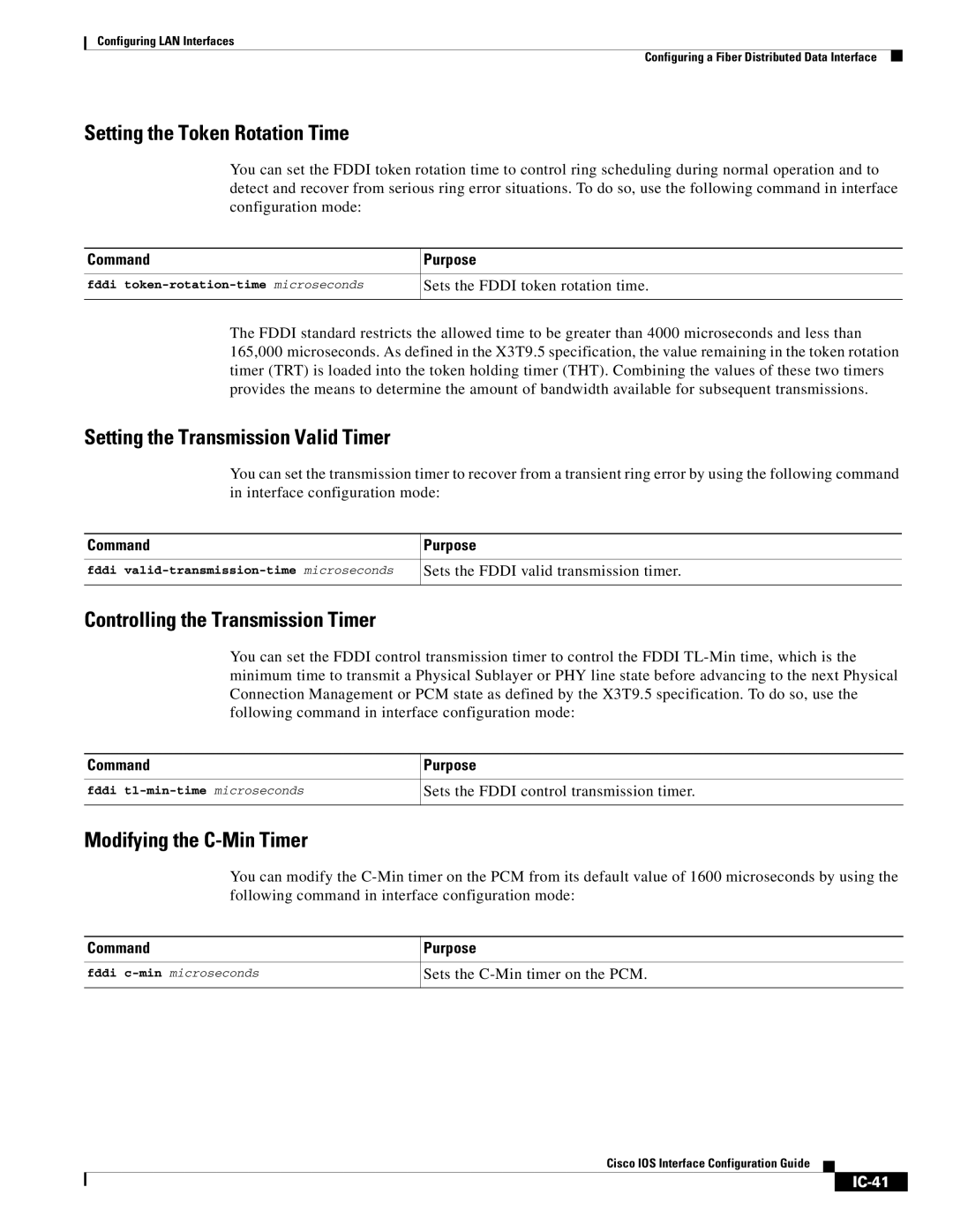 Cisco Systems IC-23 manual Setting the Token Rotation Time, Setting the Transmission Valid Timer, Modifying the C-Min Timer 