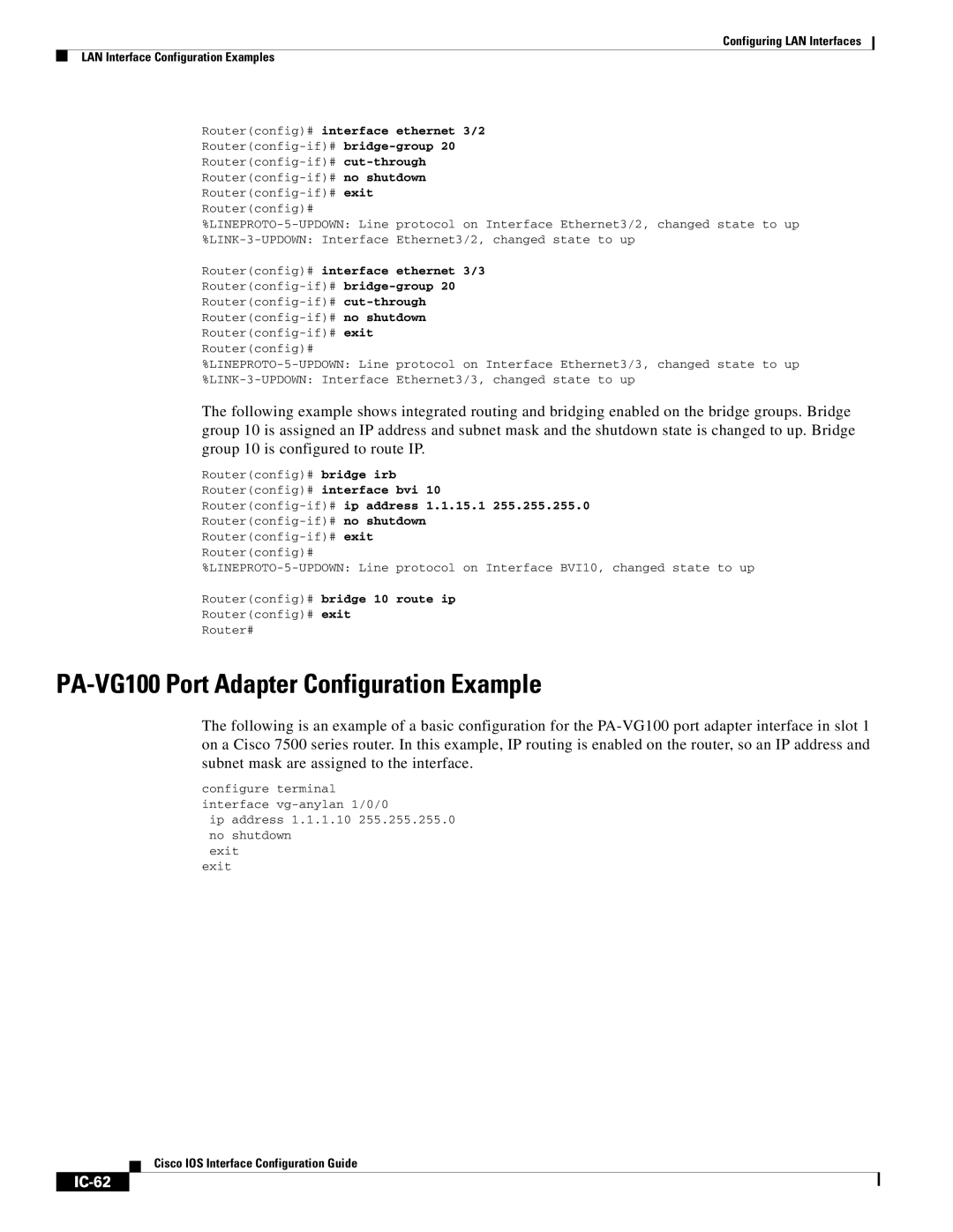 Cisco Systems IC-23 manual PA-VG100 Port Adapter Configuration Example, IC-62 