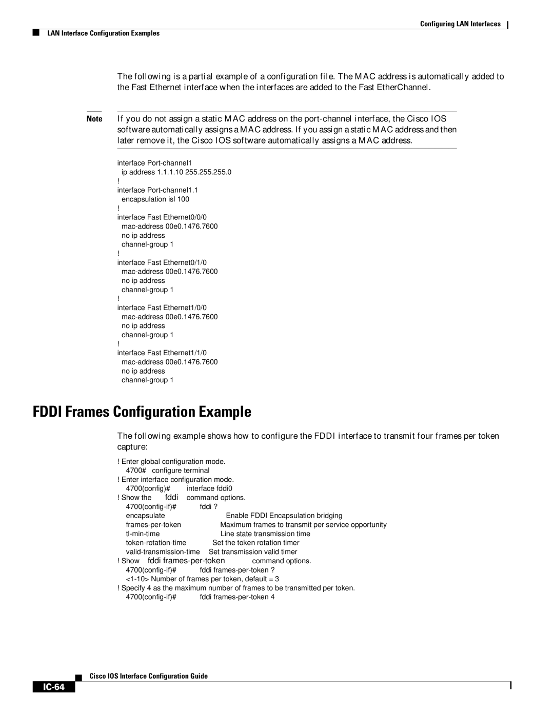 Cisco Systems IC-23 manual Fddi Frames Configuration Example, IC-64 