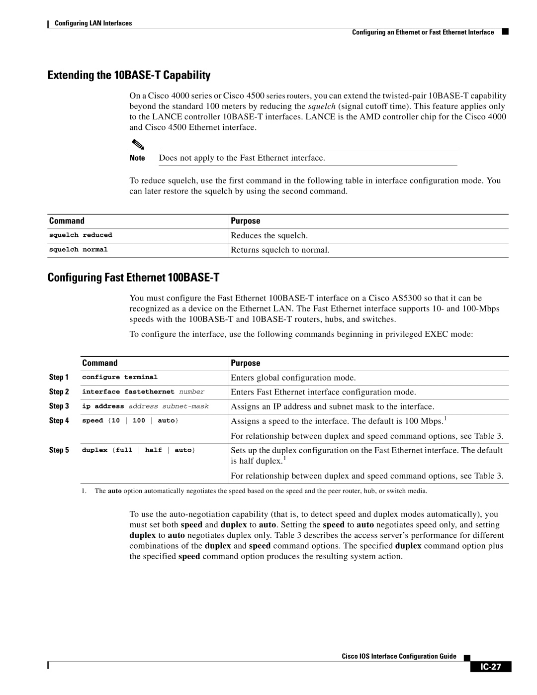 Cisco Systems IC-23 manual Extending the 10BASE-T Capability, Configuring Fast Ethernet 100BASE-T, IC-27 