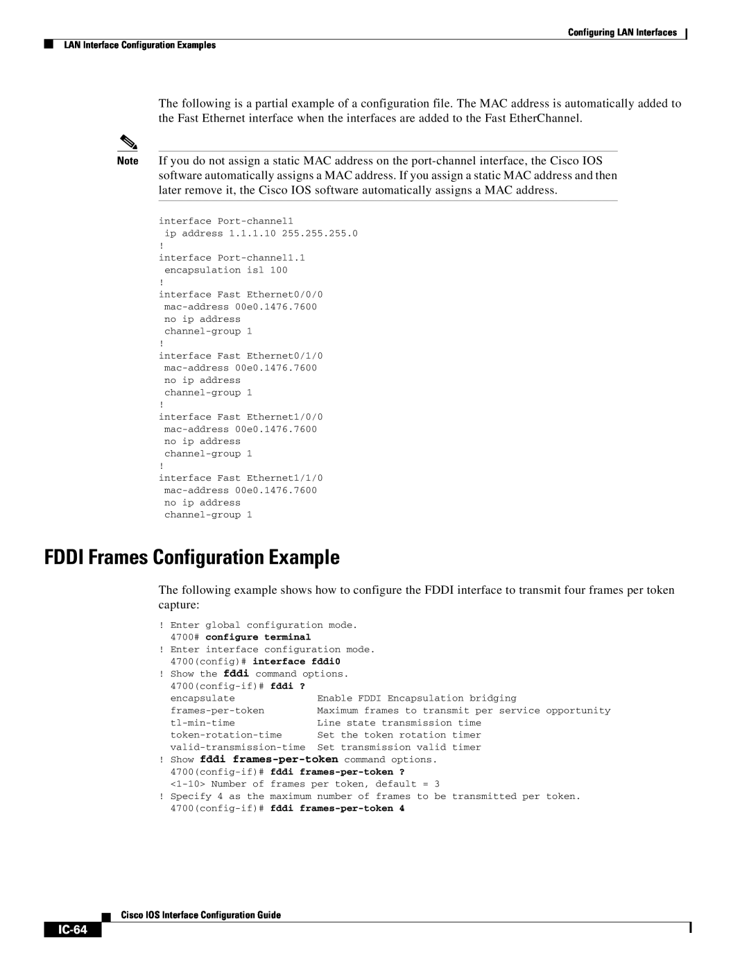 Cisco Systems IC-23 manual FDDI Frames Configuration Example, IC-64 