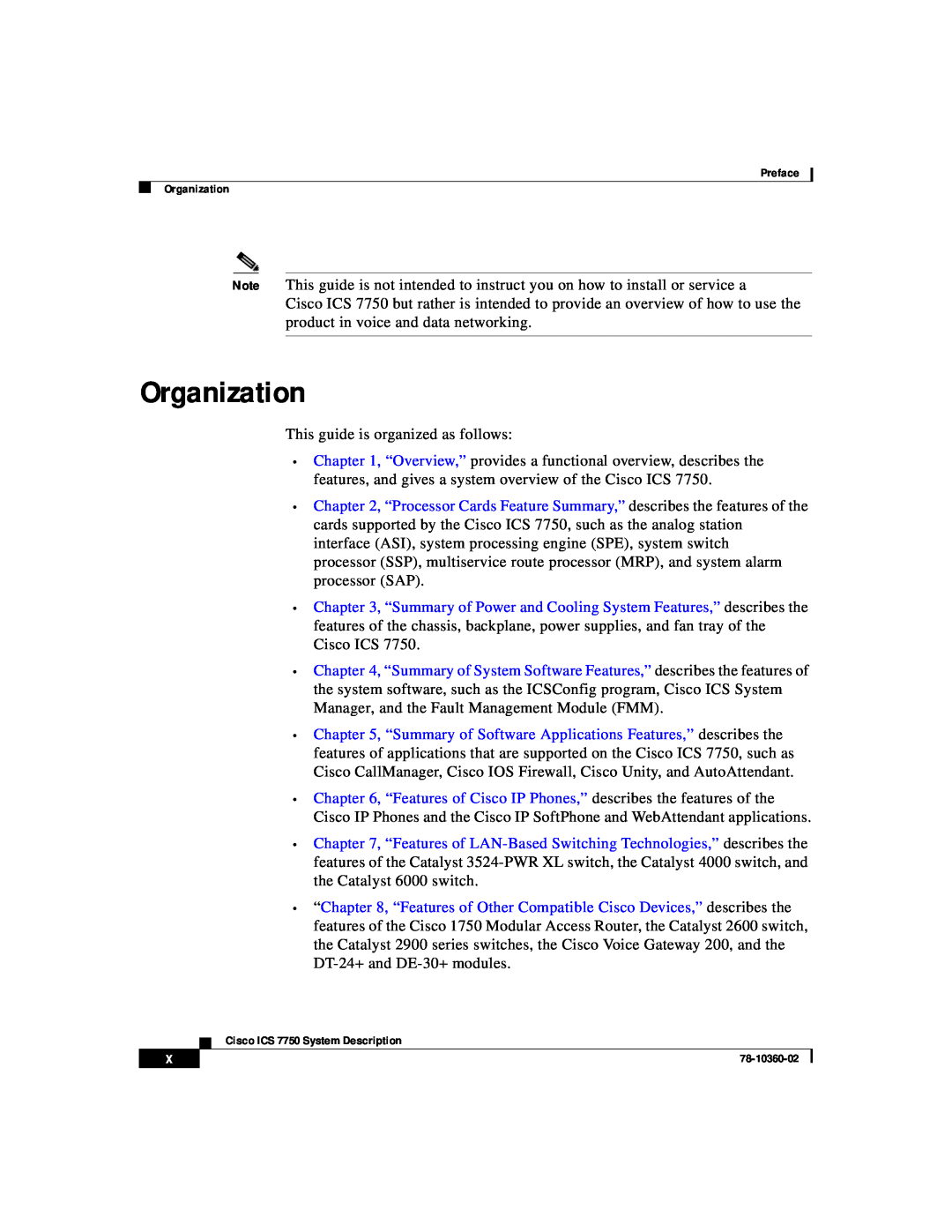 Cisco Systems ICS-7750 manual Organization 