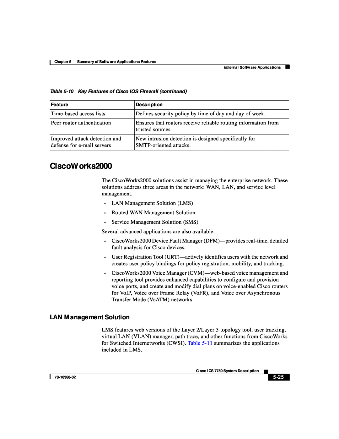 Cisco Systems ICS-7750 manual CiscoWorks2000, LAN Management Solution, 5-25 