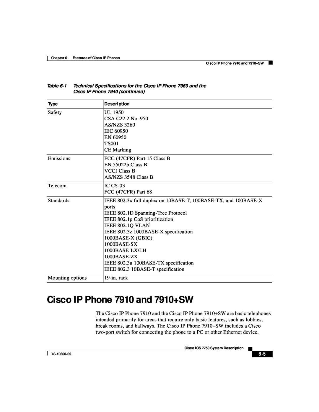 Cisco Systems ICS-7750 manual Features of Cisco IP Phones Cisco IP Phone 7910 and 7910+SW 