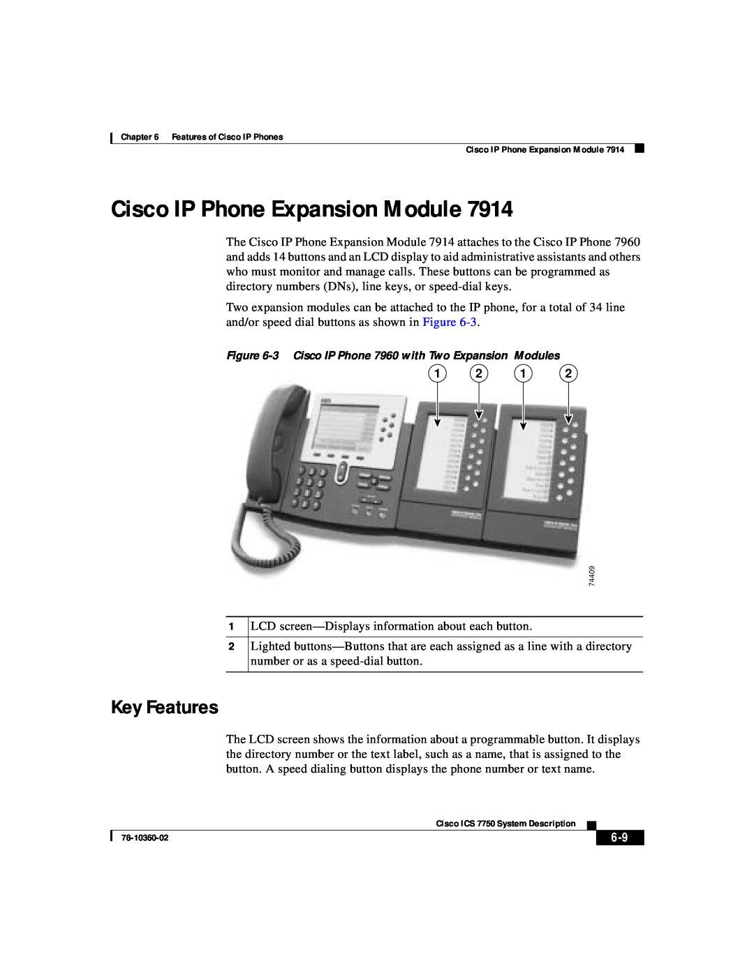 Cisco Systems ICS-7750 manual Cisco IP Phone Expansion Module, Key Features, 1 2 1 