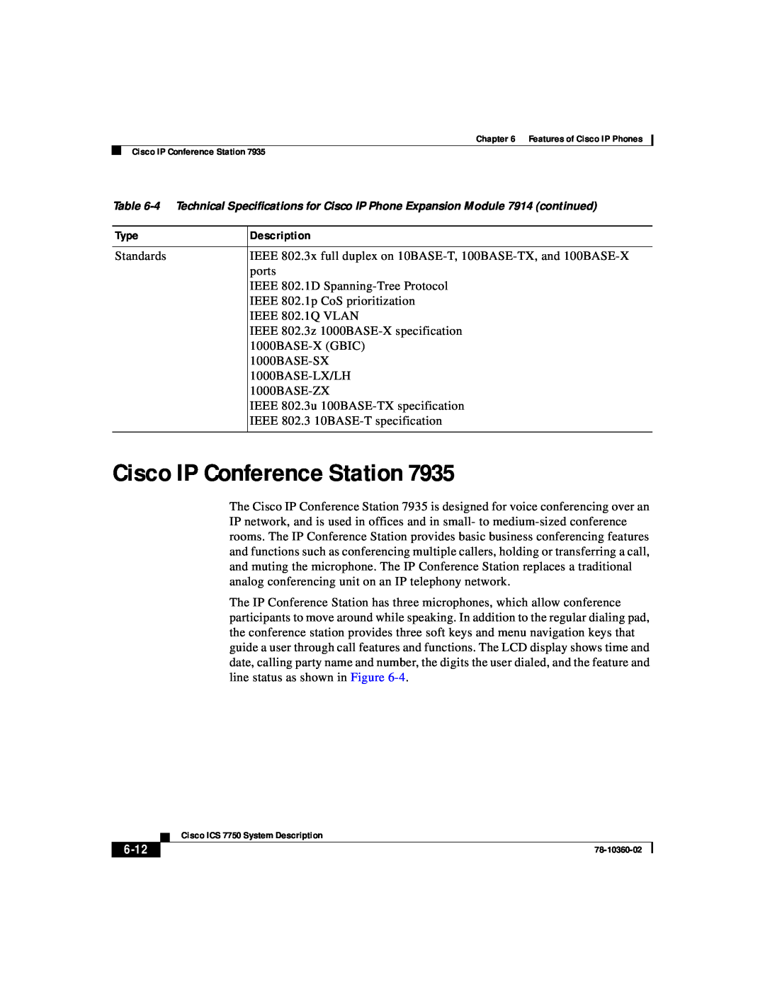 Cisco Systems ICS-7750 manual Cisco IP Conference Station, 6-12 