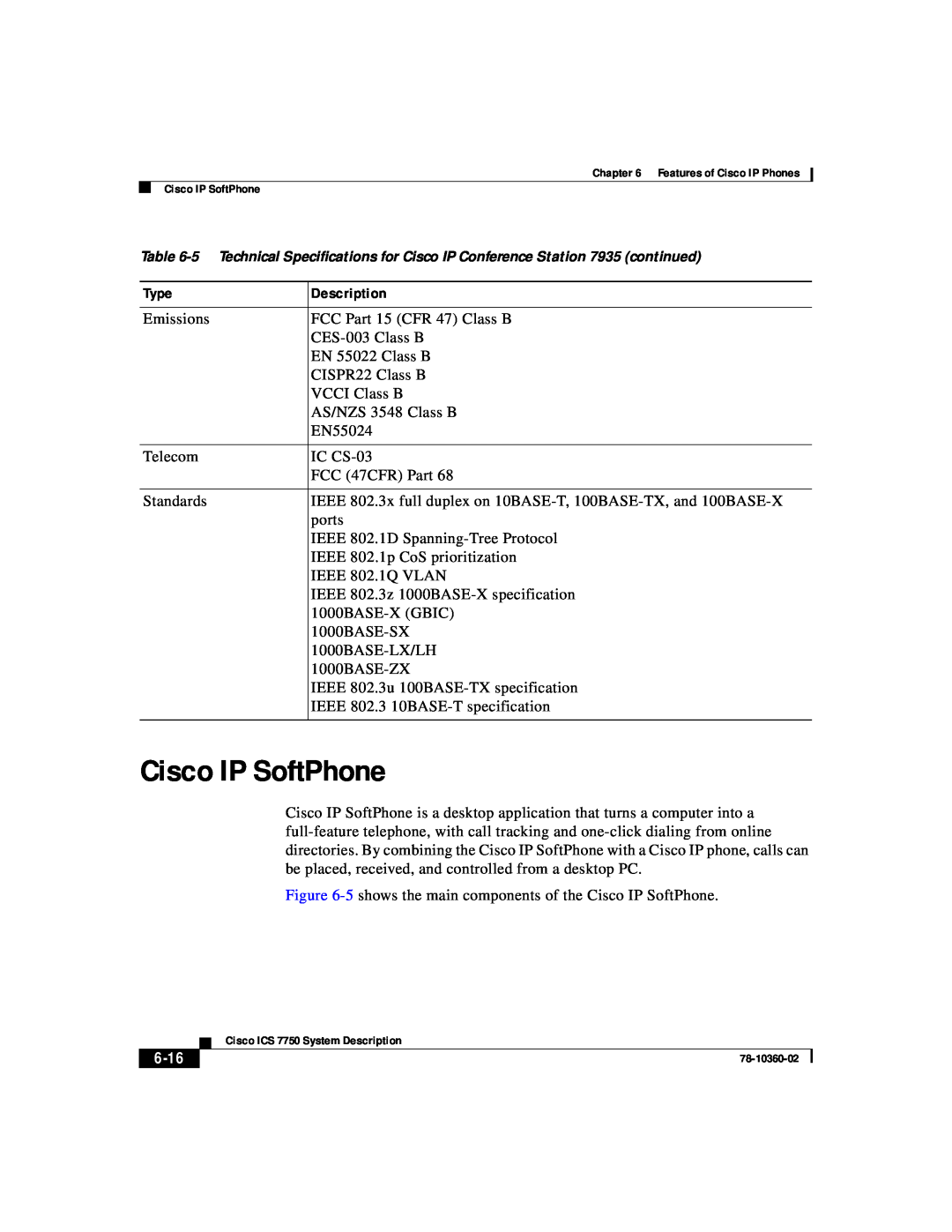 Cisco Systems ICS-7750 manual Cisco IP SoftPhone, 6-16 