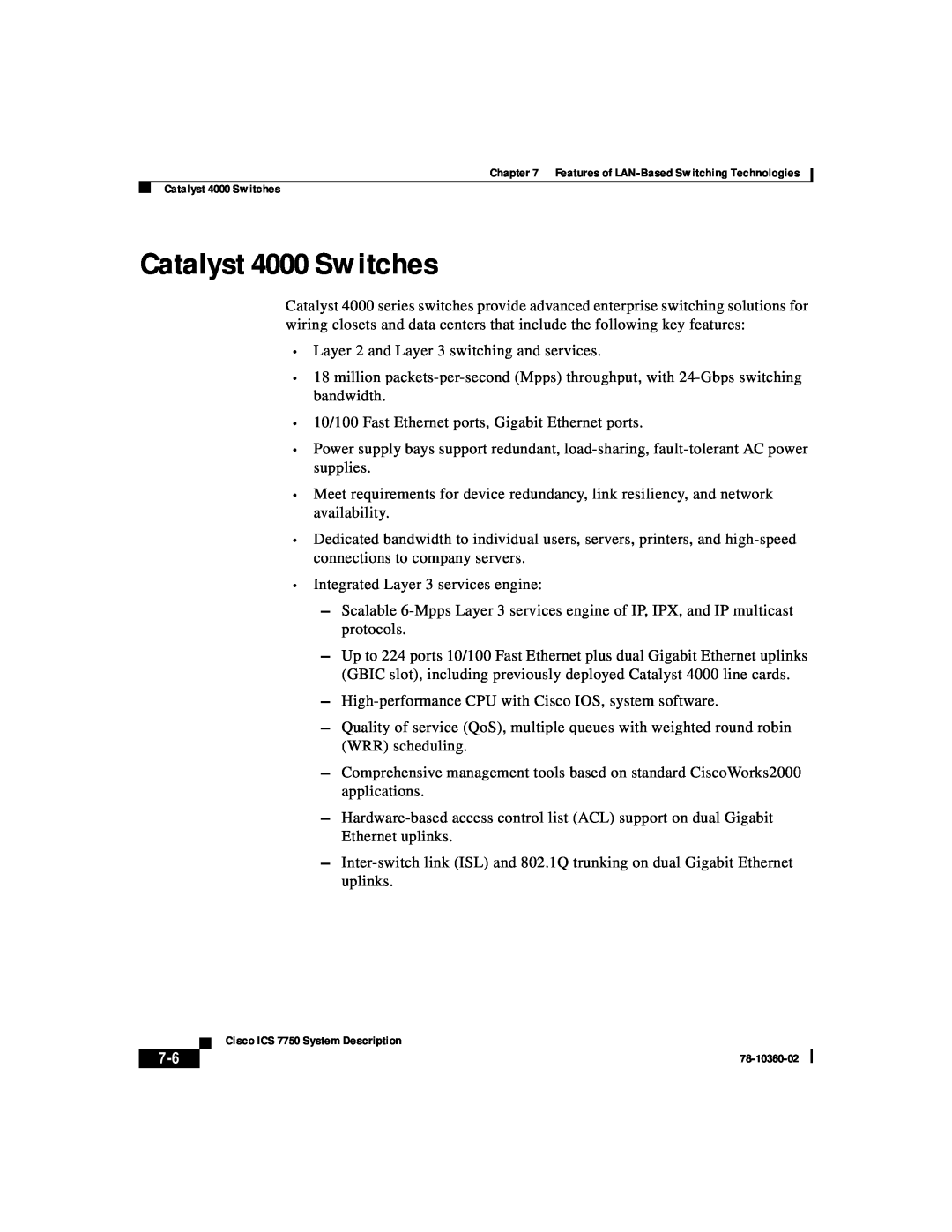 Cisco Systems ICS-7750 manual Catalyst 4000 Switches 