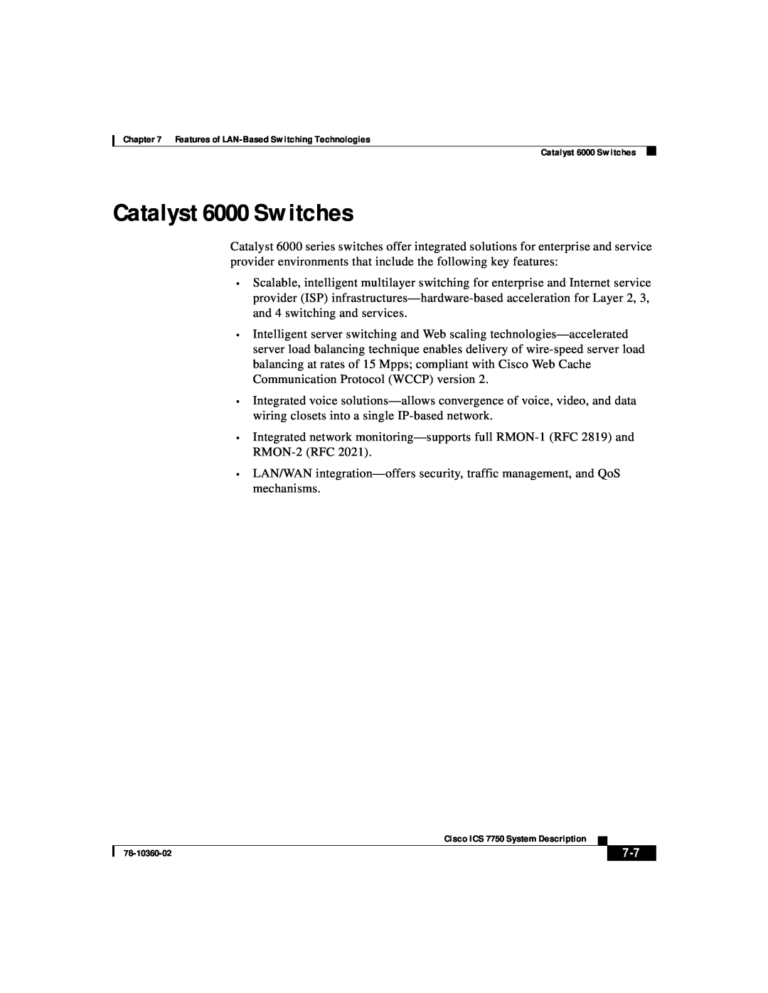 Cisco Systems ICS-7750 manual Catalyst 6000 Switches 