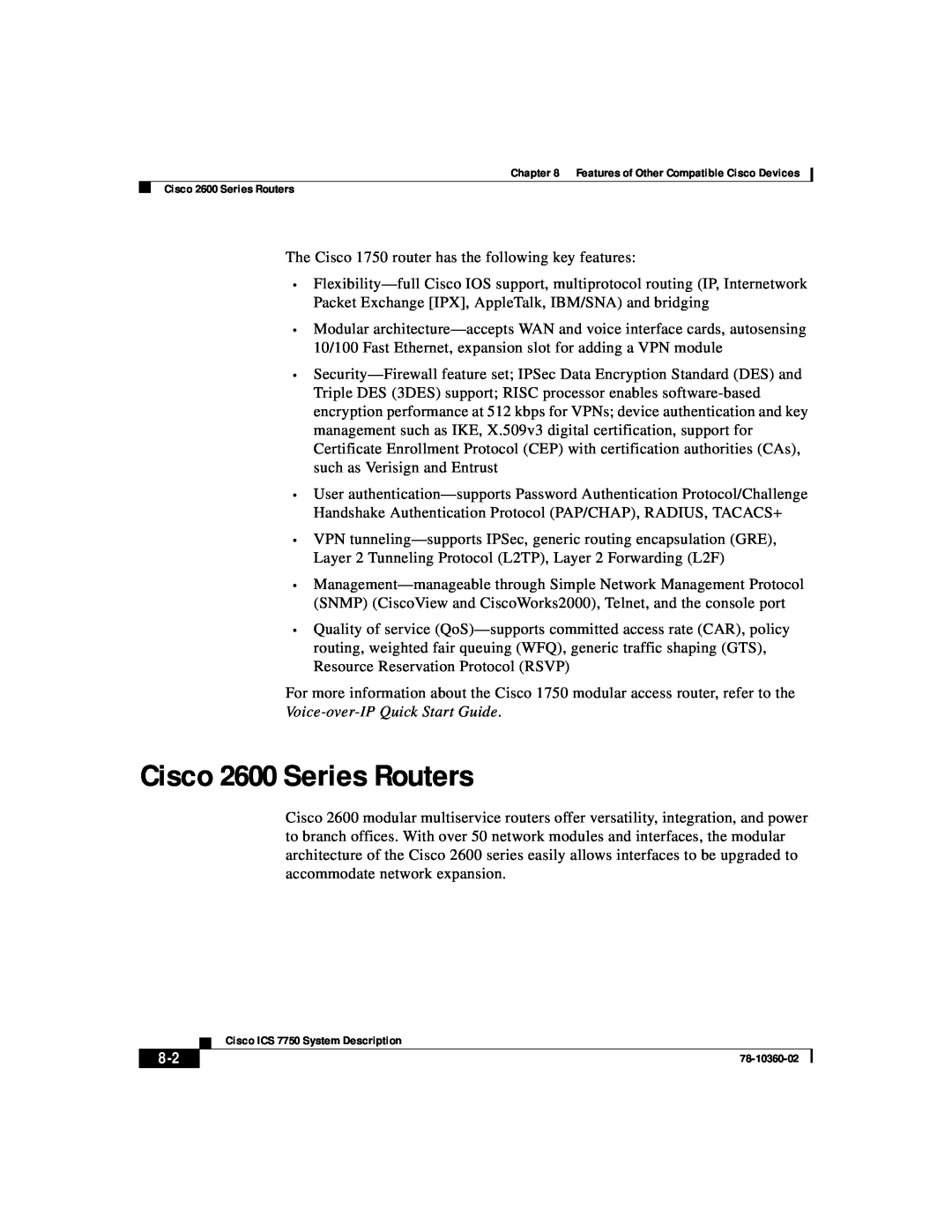 Cisco Systems ICS-7750 manual Cisco 2600 Series Routers 