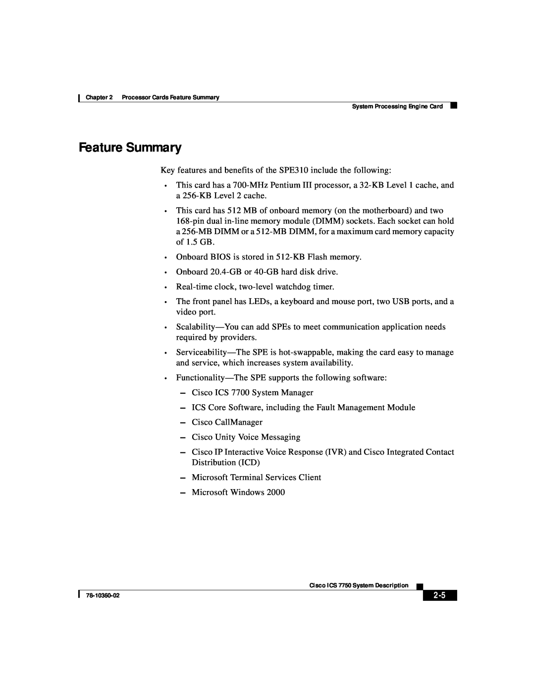 Cisco Systems ICS-7750 manual Feature Summary 