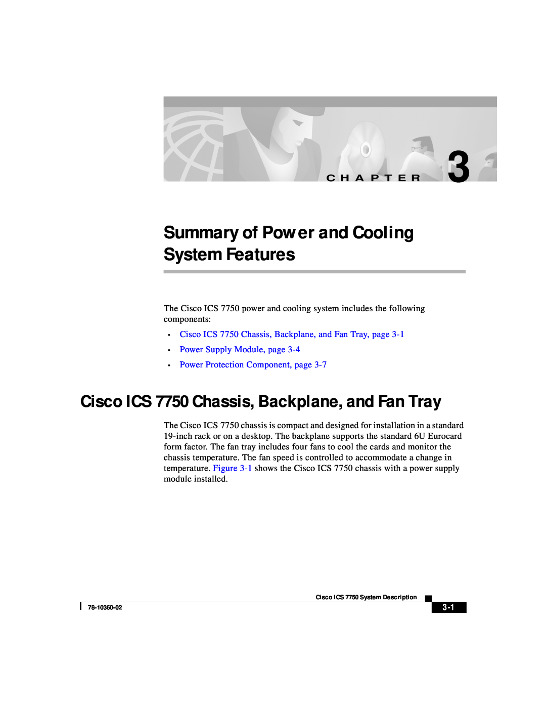 Cisco Systems ICS-7750 manual Summary of Power and Cooling System Features, Cisco ICS 7750 Chassis, Backplane, and Fan Tray 