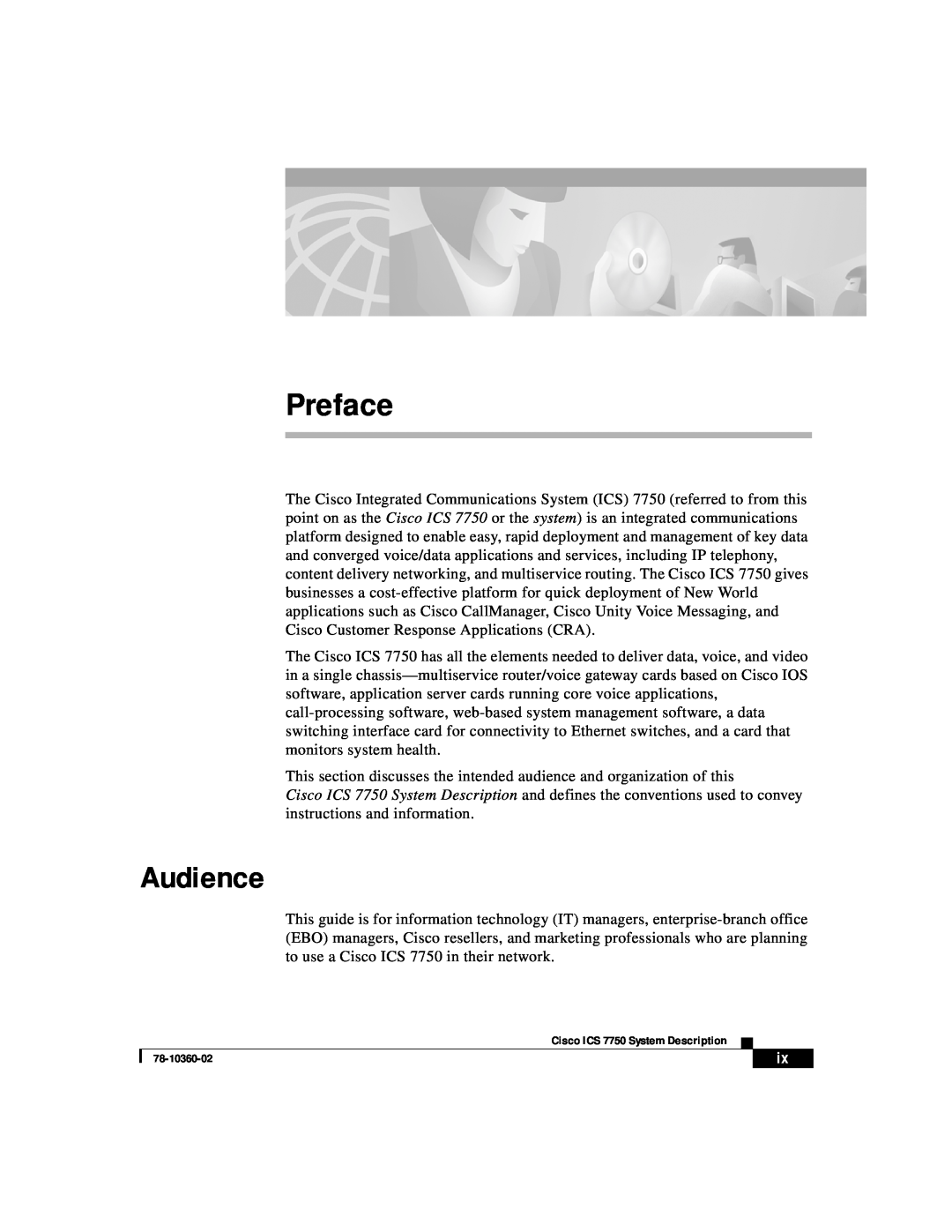 Cisco Systems ICS-7750 manual Preface, Audience 