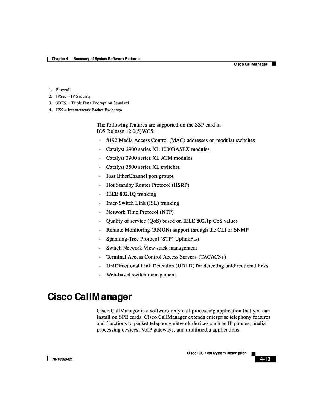 Cisco Systems ICS-7750 manual Cisco CallManager, 4-13 