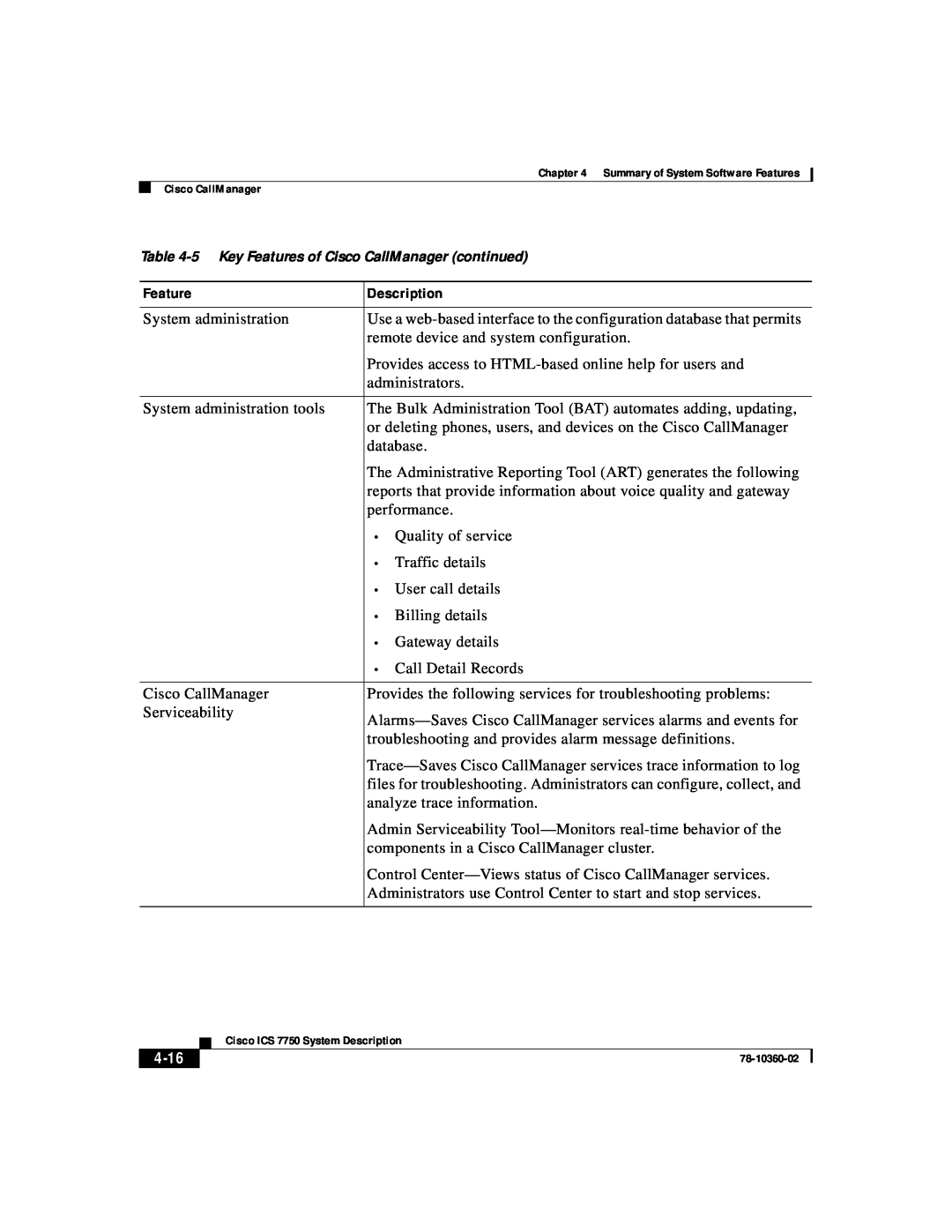 Cisco Systems ICS-7750 manual System administration, 4-16 