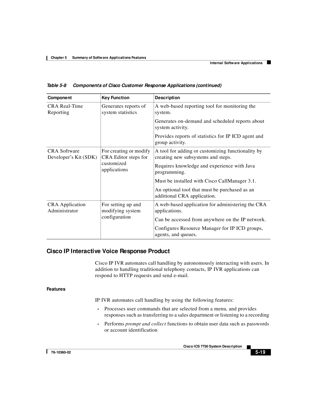 Cisco Systems ICS-7750 manual Cisco IP Interactive Voice Response Product, Features 