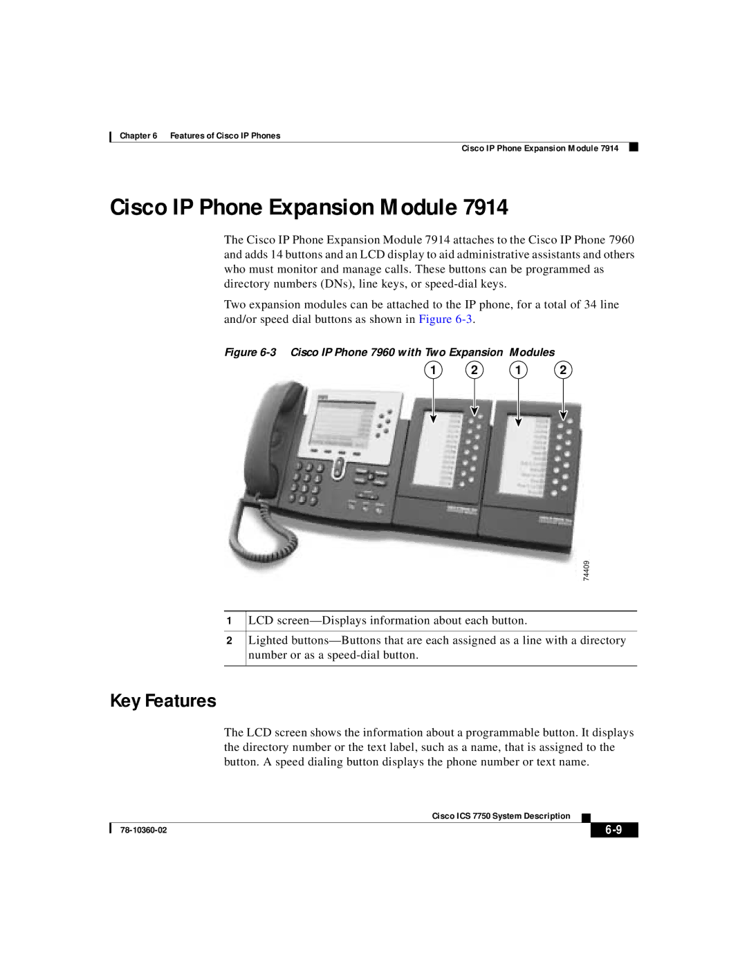 Cisco Systems ICS-7750 manual Cisco IP Phone Expansion Module, Cisco IP Phone 7960 with Two Expansion Modules 