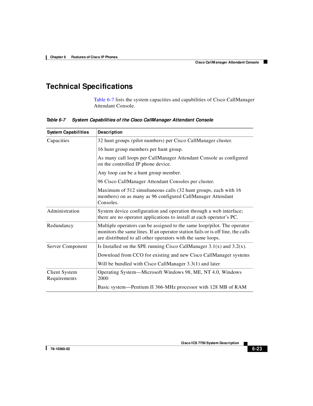 Cisco Systems ICS-7750 manual System Capabilities Description 