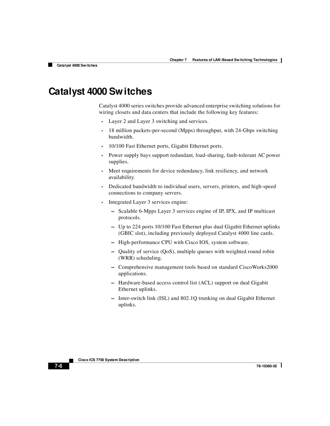 Cisco Systems ICS-7750 manual Catalyst 4000 Switches 