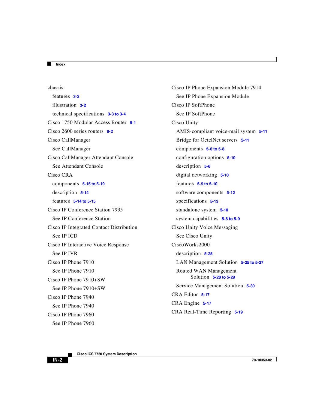 Cisco Systems ICS-7750 manual IN-2 